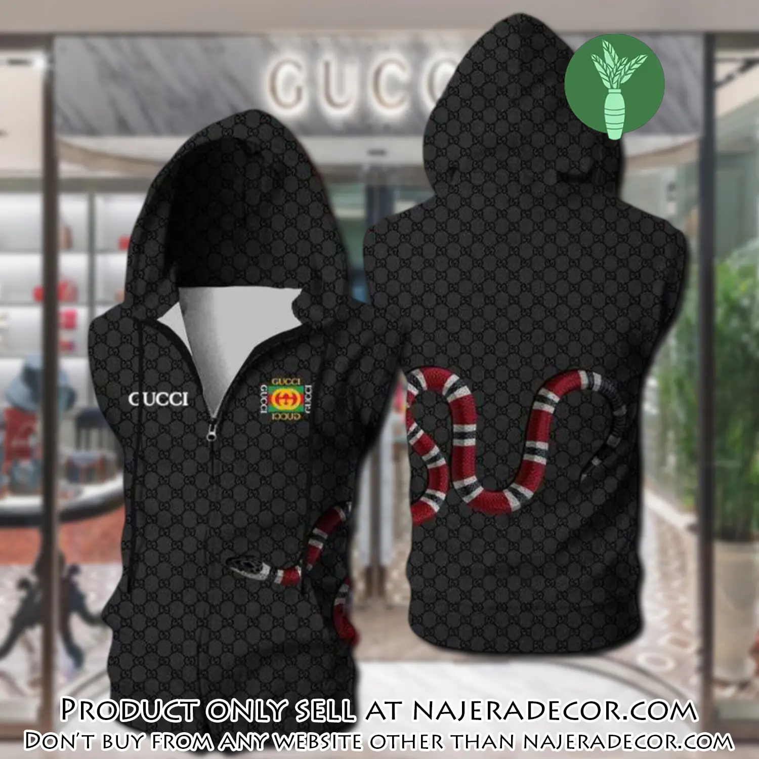 Gucci black snake unisex sleeveless zip up hoodie luxury for men women szh004 njr3144790